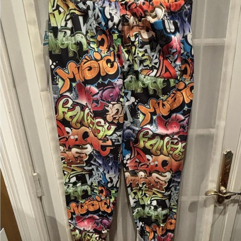 Fresh Prints of Bel Air Jogger Pants Mens Med Black Graphic Print Drawstring